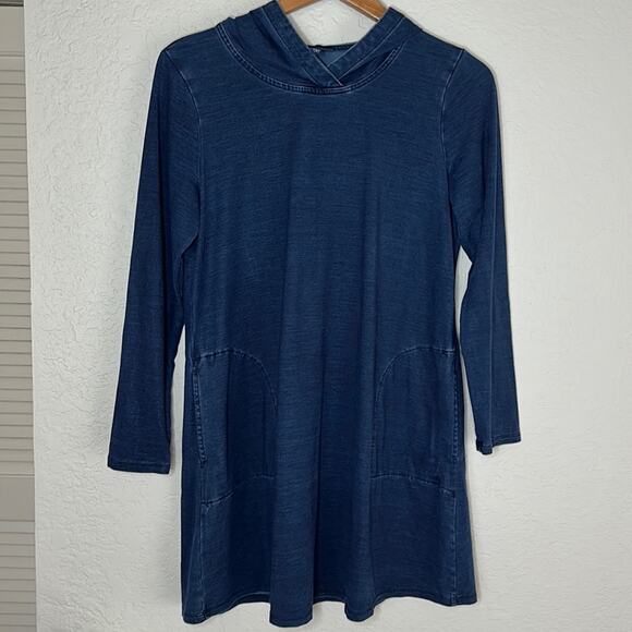 J Jill Pure Jill Indigo Blue Hooded Mini Dress Nautical Coastal Vacation Tencel - Picture 1 of 5
